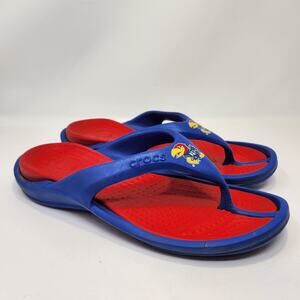 Crocs Kansas Jayhawks Flip Flop Thong Sandals Blue Red Men 10 Women 12 Slip On
